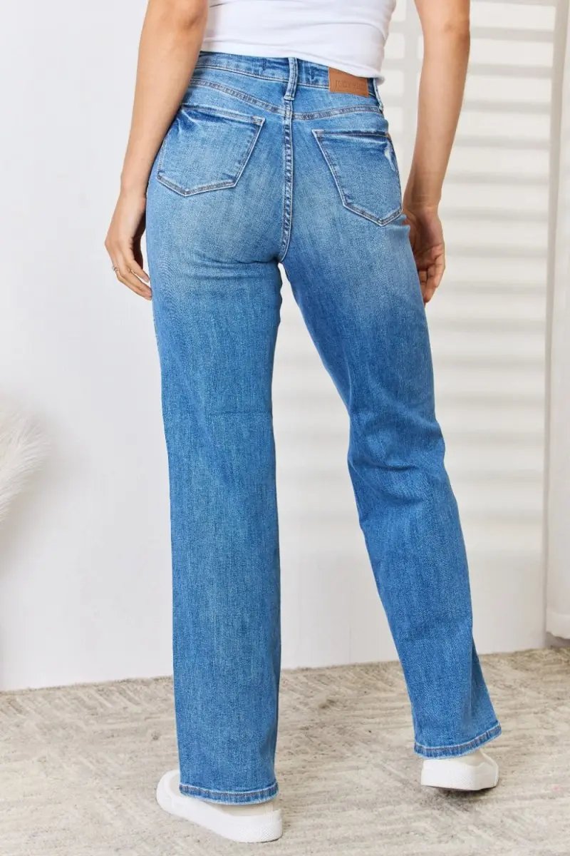 Judy Blue Full Size High Waist Distressed Straight-Leg Jeans - Love Salve